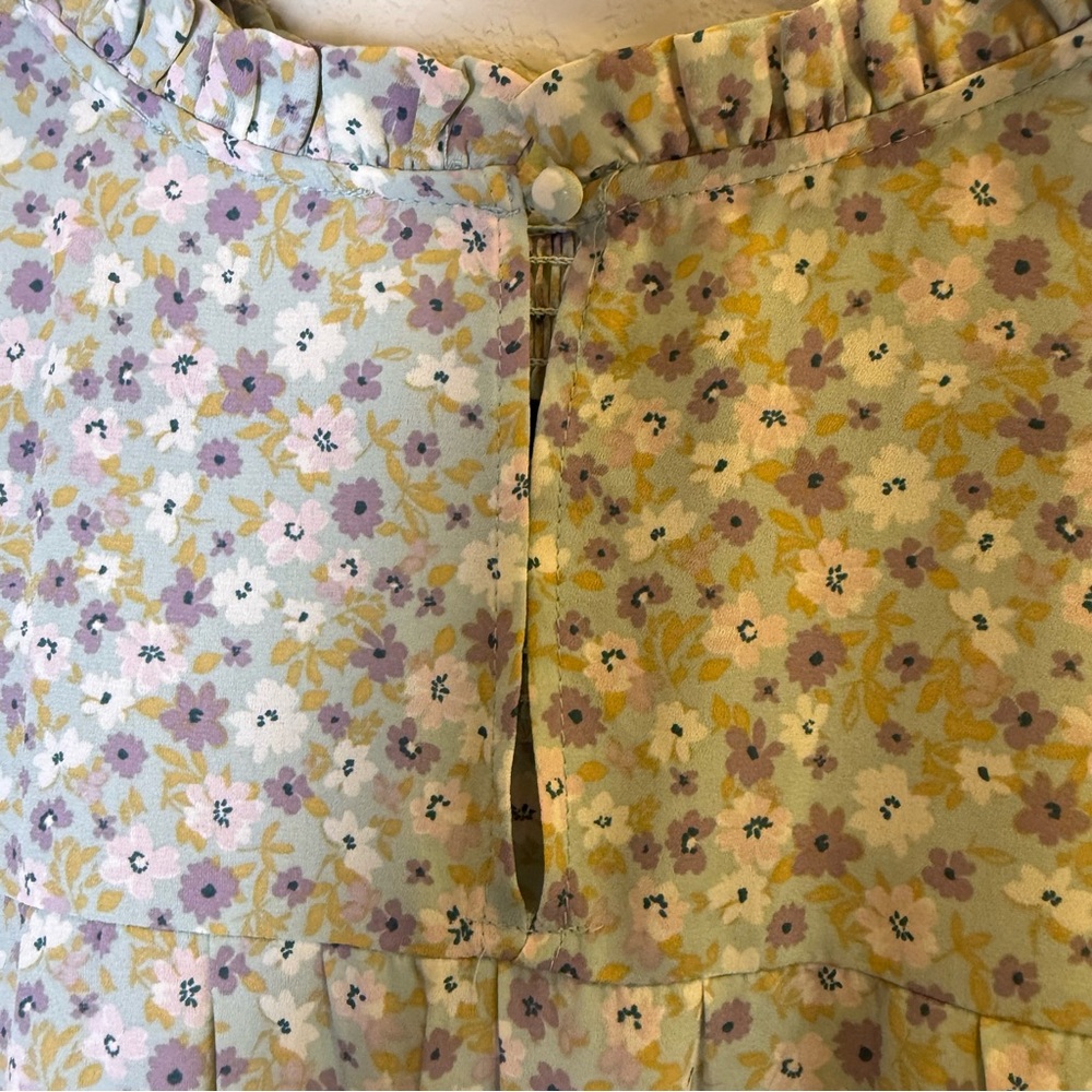 By The River Floral Pastel Mini Dress with Smocking and Ruffle Accents sz L - Picture 6 of 12